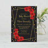Invitation Rose rouge Baby shower noir et or (Debout devant)