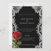 Invitation Rose Rouge Beau Mariage en Dentelle Blanche (Devant)