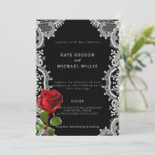 Invitation Rose Rouge Beau Mariage en Dentelle Blanche (Debout devant)