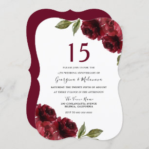 Invitation Rose rouge Bourgogne Élégant 15e anniversaire de M