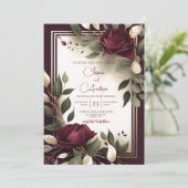Invitation Rose rouge BourgogneFloral Faux Gold Mariage de lu (Debout devant)