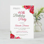 Invitation Rose rouge chic 90e anniversaire (Debout devant)