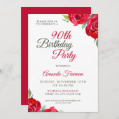 Invitation Rose rouge chic 90e anniversaire (Devant / Derrière)