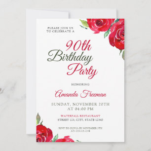 Invitation Rose rouge chic 90e anniversaire