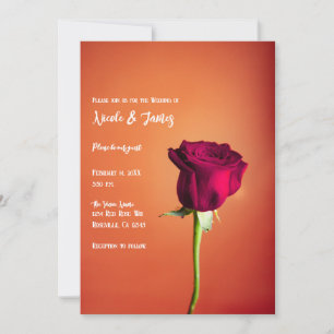 Invitation Rose Rouge Coucher de Soleil Orange Mariage Romant