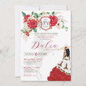 Invitation Rose rouge Crest Floral Elegant Charra Quinceañera (Devant)