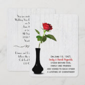 Invitation Rose Rouge Dans Le Vase Noir Sur Bois Blanchis (Devant / Derrière)