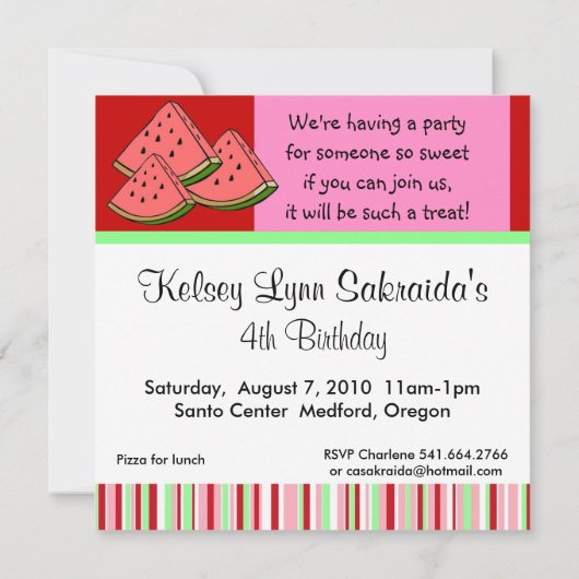 Invitation rose rouge de pastèque (Dos)