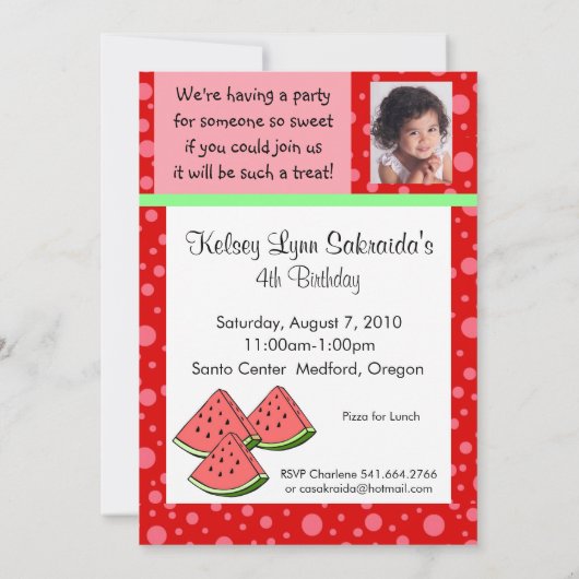 Invitation rose rouge de pastèque (Dos)