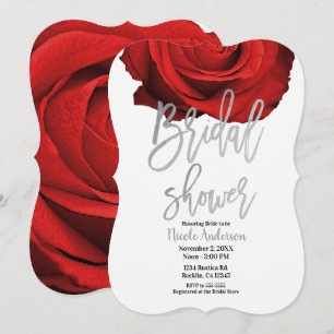 Invitation Rose Rouge Écriture Argentée Moderne Tendance Mari