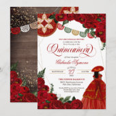 Invitation Rose rouge Elegant Charra / Mariachi Robe Quinceañ (Devant / Derrière)