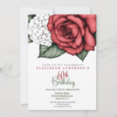 Invitation Rose Rouge Élégante 60e Anniversaire (Devant)