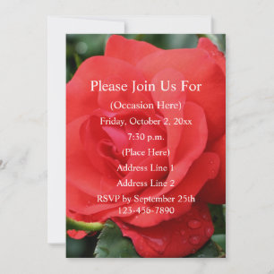 Invitation Rose Rouge En Fleur Floral