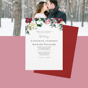 Invitation Rose rouge ensemble avec mariage d'hiver