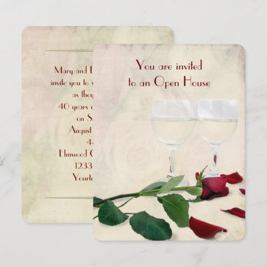 Invitation rose rouge et anniversaire vin (Devant / Derrière)