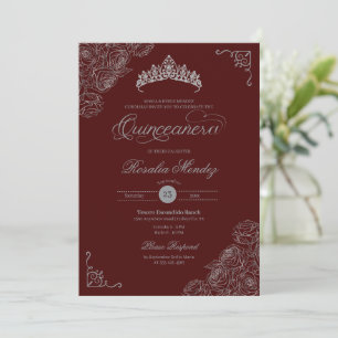 Invitation Rose rouge et argent élégant Quinceañera