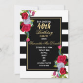 Invitation Rose rouge et bande noire 40e anniversaire (Devant)
