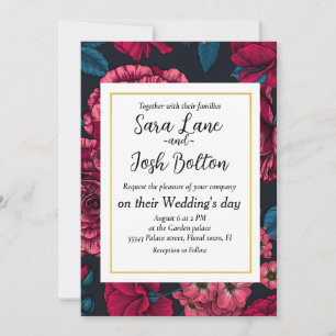 Invitation rose, rouge et bi-color roses with blue leaves on 