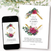 Invitation Rose rouge et Eucalyptus Mariage de cadre diamant 