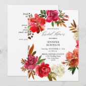 Invitation Rose rouge et Fête des mariées florale rose (Devant / Derrière)