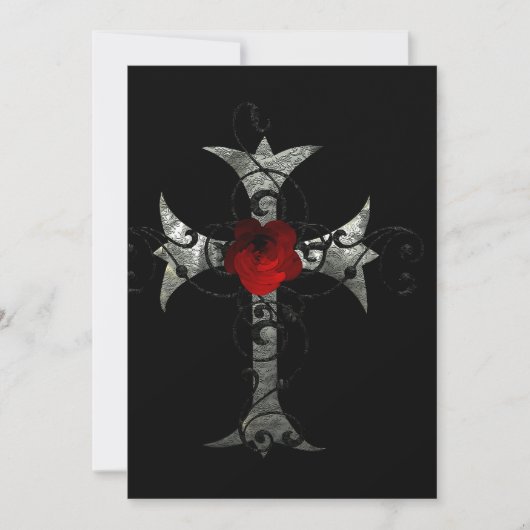 Invitation Rose rouge et Fête des mariées gothique croisée (Devant)