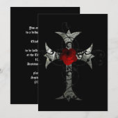 Invitation Rose rouge et Fête des mariées gothique croisée (Devant / Derrière)