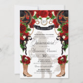 Invitation Rose rouge et noir Occident Charra Quinceanera (Devant)