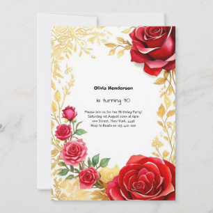Invitation Rose rouge et or 30e anniversaire