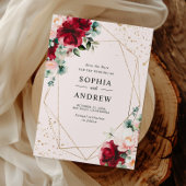 Invitation Rose rouge et or aquarelle florale Enregistrer la