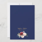 Invitation Rose rouge et or Aquarelle Mariage floral (Dos)