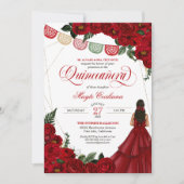Invitation Rose rouge et Papel Picado Quinceañera 15e anniver (Devant)