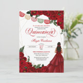 Invitation Rose rouge et Papel Picado Quinceañera 15e anniver (Debout devant)