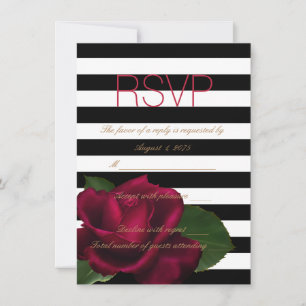 Invitation Rose rouge et RSVP de mariage noir à rayure noire