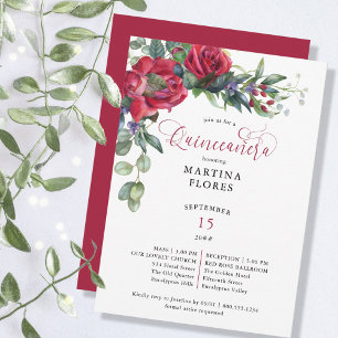 Invitation Rose Rouge Eucalyptus Élégant Messe et Quinceanera