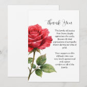 Invitation Rose rouge Fleur deuil Décès Merci (Devant / Derrière)