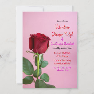 Invitation Rose Rouge Fleur Rose Soirée Dîner Evénement Anniv
