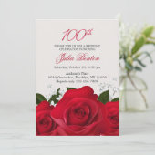 Invitation Rose rouge, fleurs blanches 100e anniversaire (Debout devant)