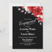Invitation Rose rouge Floral Black Engagement Party Photo (Devant)
