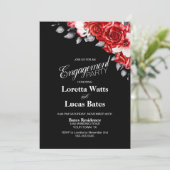 Invitation Rose rouge Floral Black Engagement Party Photo (Debout devant)