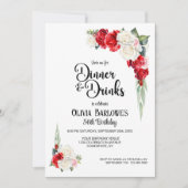 Invitation Rose rouge Floral Dîner et Boissons Anniversaire (Devant)