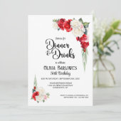 Invitation Rose rouge Floral Dîner et Boissons Anniversaire (Debout devant)