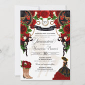 Invitation Rose rouge Floral Mariachi Charro Quinceanera (Devant)