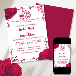 Invitation Rose rouge Floral musulman Mariage musulman