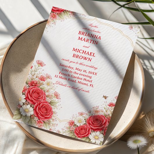 Invitation Rose Rouge Floral Romantique