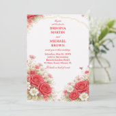 Invitation Rose Rouge Floral Romantique (Debout devant)