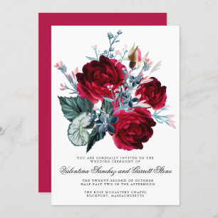 Invitation Rose rouge foncé Mariage floral