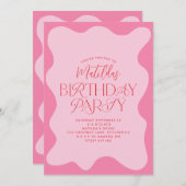 Invitation Rose rouge girly moderne ondulé gras type rétro (Devant / Derrière)