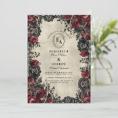 Invitation Rose rouge gothique et romance dentelle (Debout devant)