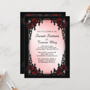 Invitation Rose rouge gothique Sweet sixteen Porte en fer ros