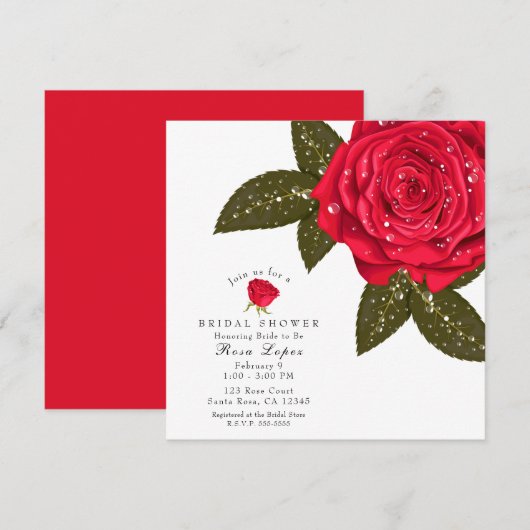 Invitation Rose Rouge Gouttes de Rosée de l'Eau Mariage sous (Devant / Derrière)